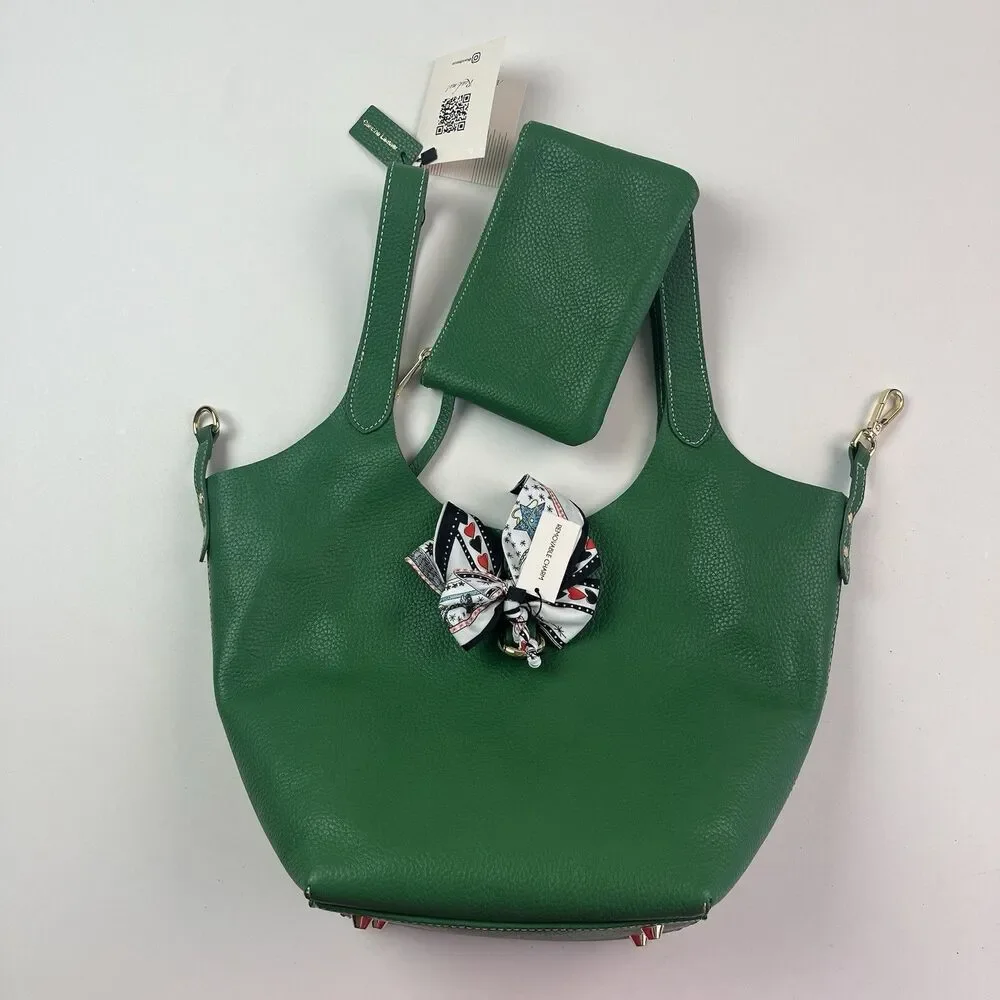 NWT La Via Firenze Green Leather Hobo Bag Made in Italy Shopper Tote Heritage
